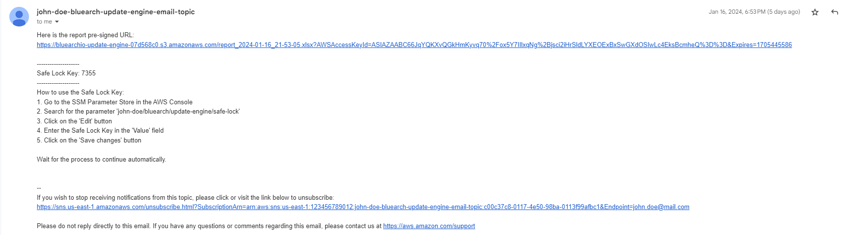 BlueArch Update Engine Report Email .